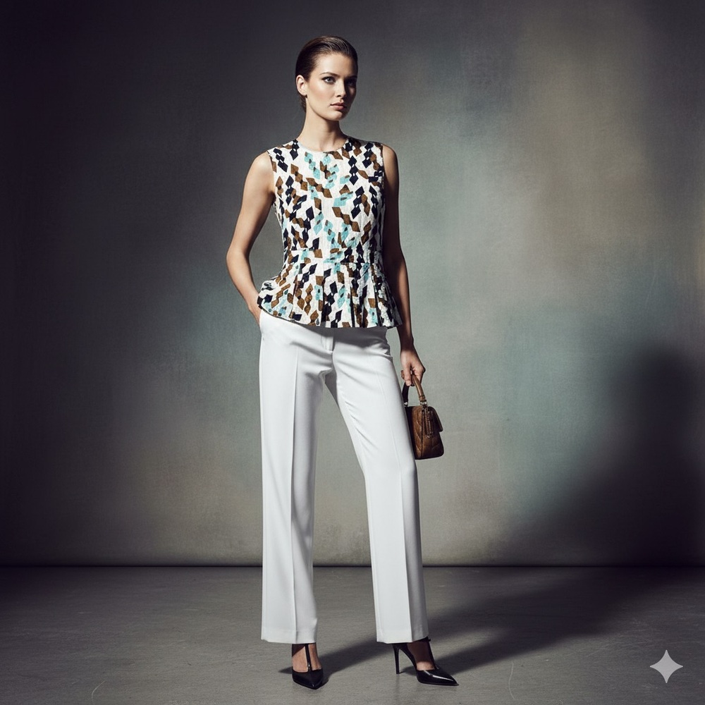 Marni Black and White abstract print Peplum Blouse Sleeveless 8